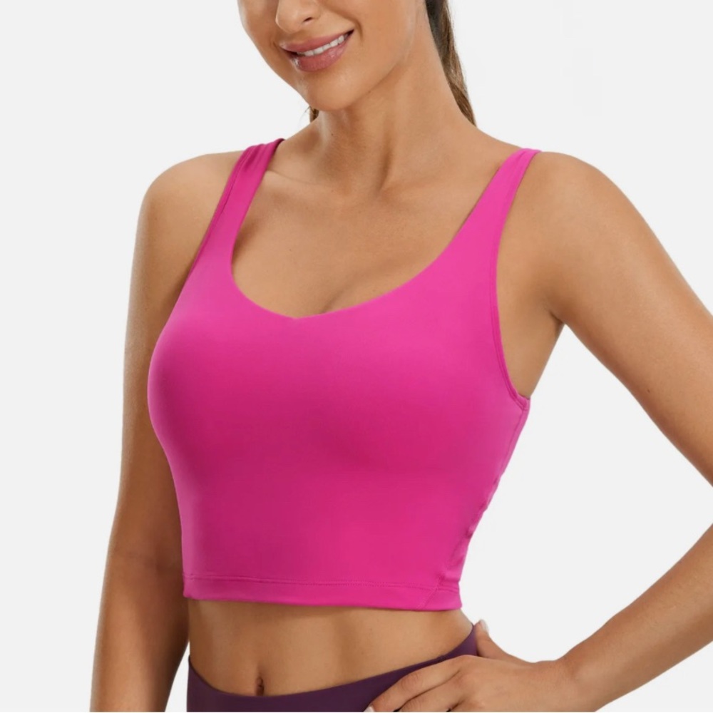 CRZ YOGA Butterluxe Womens V Neck Longline Sports Bra Padded Workout Crop Top
